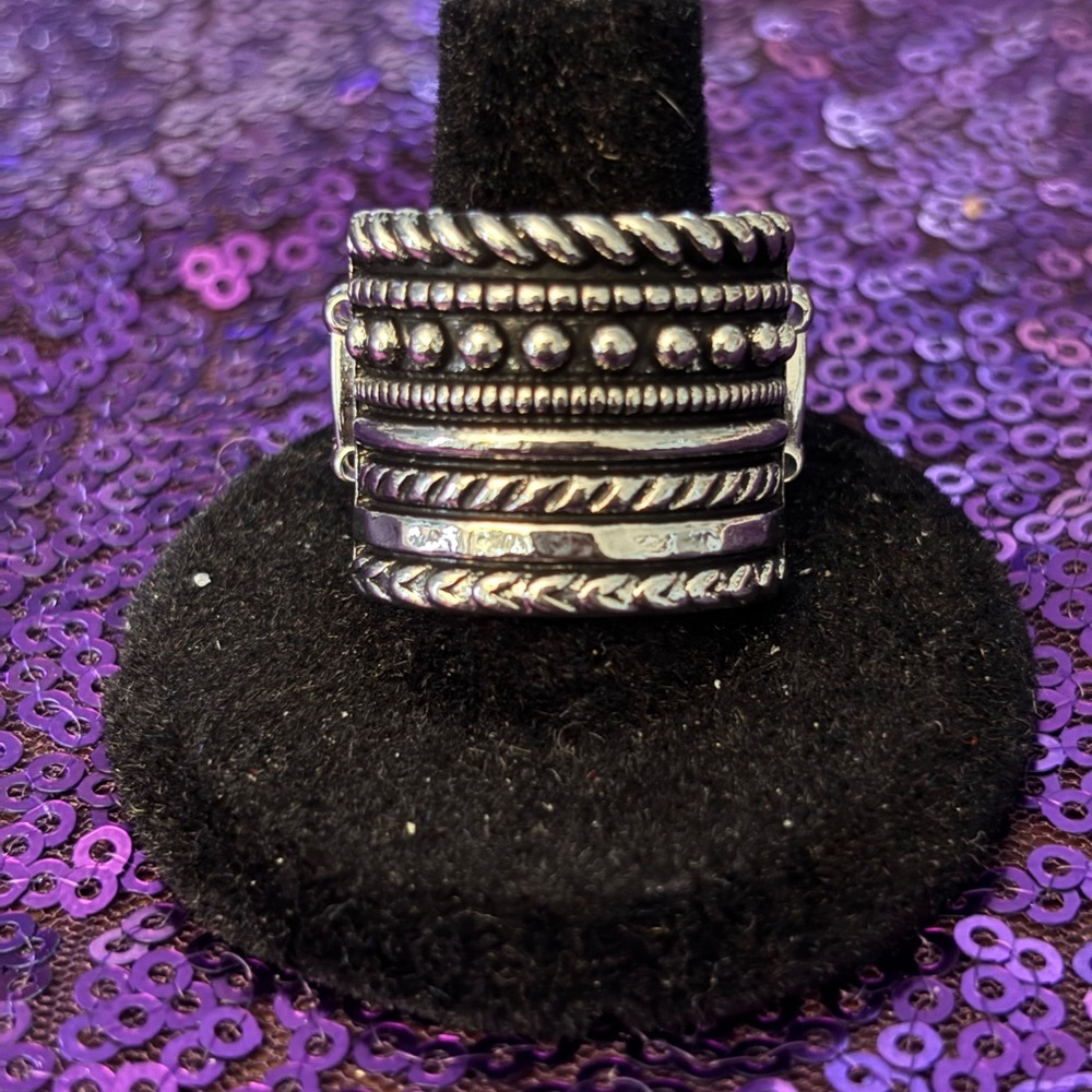 paparazzi Silver-Tone Multi-Row Textured Statement Ring